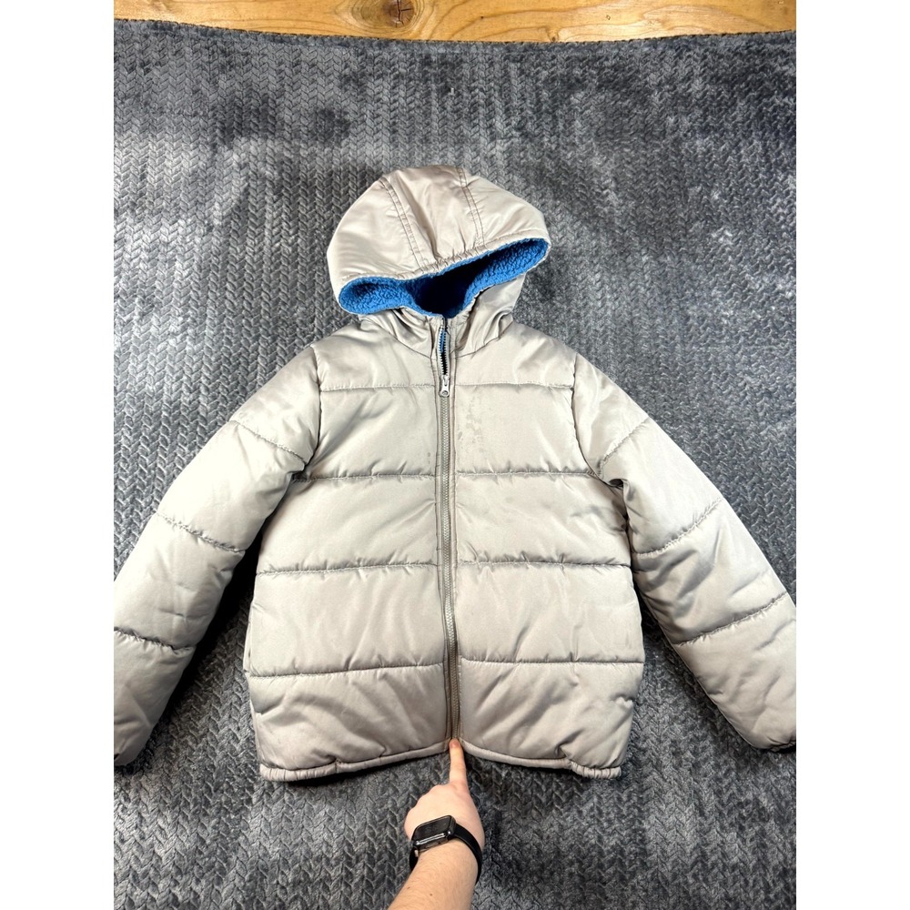 OshKosh B'gosh The Genuine Article Puffer Jacket Boys 10 Gray Hood Fleece Lined